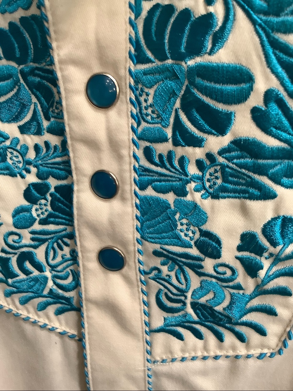 Scully Men’s Southwestern Teal Floral Embroidery Pearl Snap Shirt 4X - Picture 12 of 13